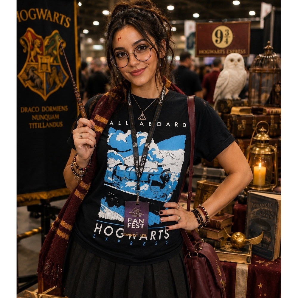Harry Potter Hogwarts Express All Aboard Graphic Women's Black‎ Tee Medium Train